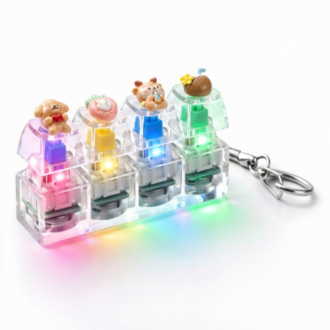 크랜브랑 스트레스 해소 LED 키캡 키링 4구 만들기 세트, 투명, 1세트