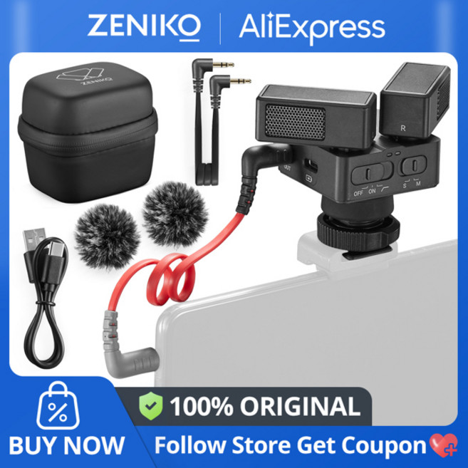 ZENIKO OC-D1 스테레오 온카메라 마이크 카디오이드 180 회전식 로우 컷 필터 카메라 스마트폰용 15h 배터리 수명