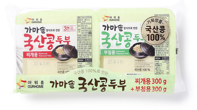 아워홈 가마솥 국산콩두부 찌개용 부침용, 2개, 300g