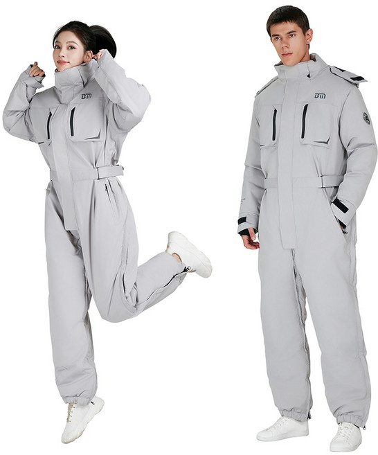 ZHINUO 지누오 오토바이 방풍복 패딩 우주복 일체형 스즈끼복 겨울 작업복 배달 방한복 라이딩 낚시복 스키복 허리 저퍼 허리 조절, 멜란지 그레이, L