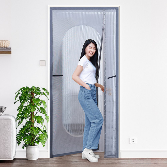 별의별샵 현관 방충망 찢어지지 않는 방문 모기장 자석 일체형 벨크로 간편설치, 그레이, 1개