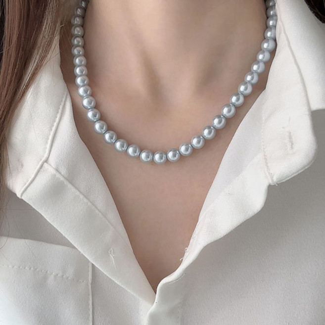 르부포유 925silver 핵진주 크리스탈 스카이 블루 목걸이 (4 6 8 10mm)