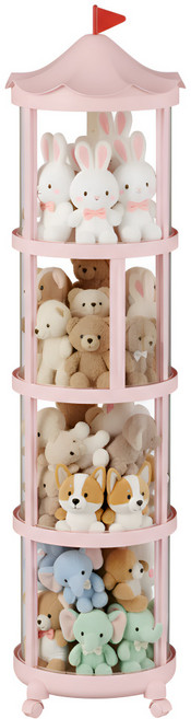 두리치 프리미엄 인형 정리함 캐슬 슬라이딩 투명 원통 장난감 보관함 대형 이동식 수납함 4단 175cm, 1개, 베이비핑크