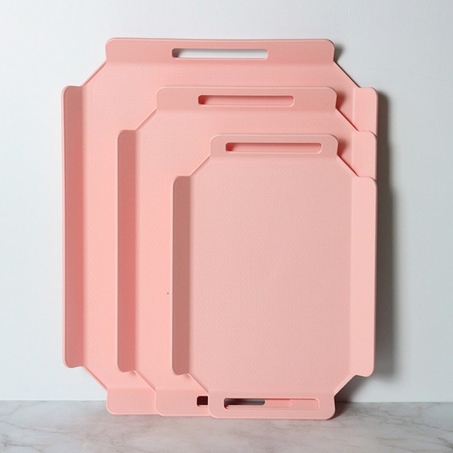 에브리 핸들 직사각 트레이 3종 세트 (소+중+대), 핑크, 1개