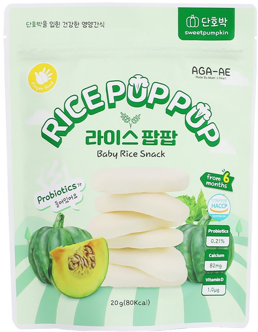 라이스팝팝 유기농 쌀과자 떡뻥, 3개, 20g, 단호박