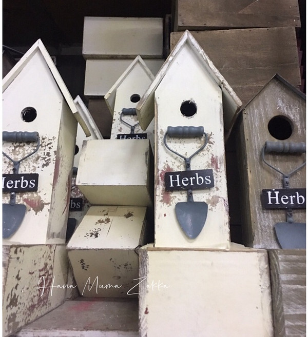 木製鄉村風鳥屋造型花架盆栽, 白色, 1個