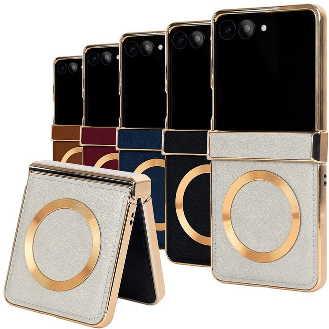 이케미 맥세이프 전용 골드서클 가죽 플립 케이스