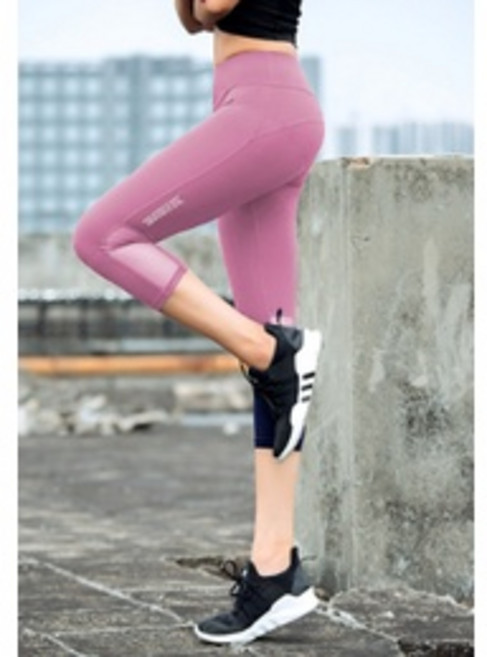 瑜珈女款七分緊身彈性褲，高腰提臀健身內搭褲，網紗透氣設計