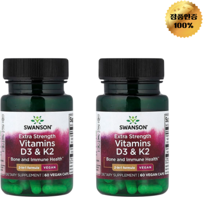 1+1 스완슨 비타민D3 비타민K2 엑스트라 강도 베지 캡슐 60정, 2개
