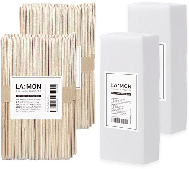 라몽 제모용 우드 스파출라 200개 & 머슬린천 컷팅형 200장 세트 왁싱 필수 부자재 세트, 1개