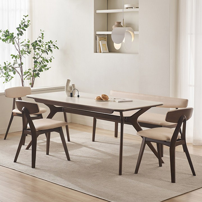 삼익가구 비안트 포세린 세라믹 원목 식탁 테이블 1400/1800, 6인용, 월넛(화이트)