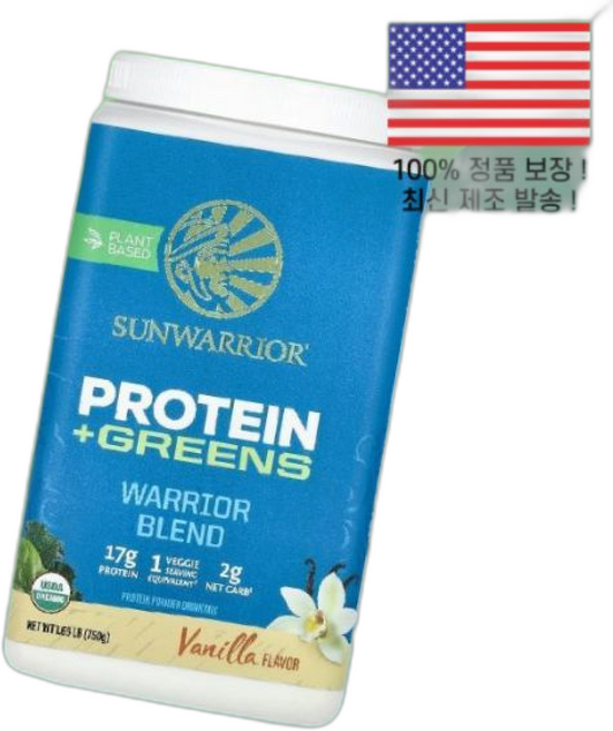 선워리어 워리어 블렌드 단백 프로틴 채소 바닐라 1.65파운드 Sunwarrior Warrior Blend Protein Gree, 750g, 1개