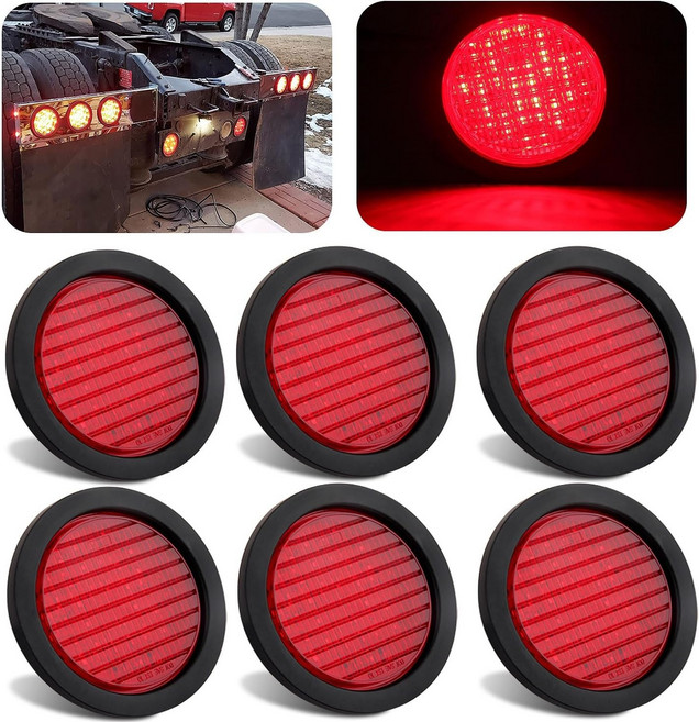 6Pcs 4인치 원형 LED 트레일러 테일 라이트 키트 레드 40 방수 4 브레이크 스톱 턴 보트 그로밋과 3개의 프롱 와이어 피그테일 12V가 장착된 트럭 RV용 밀봉 IP67
