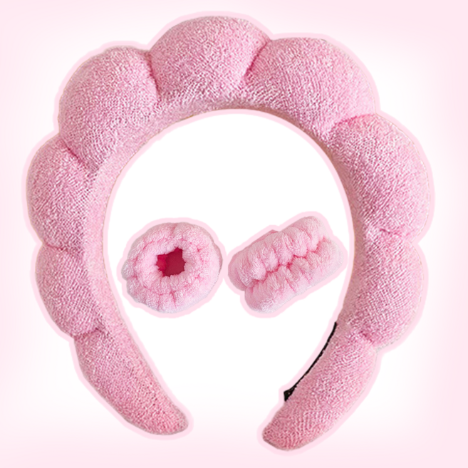 유아유 세안밴드 헤어밴드 5종 부드러운 세안머리띠+손목밴드, 1세트, 핑크