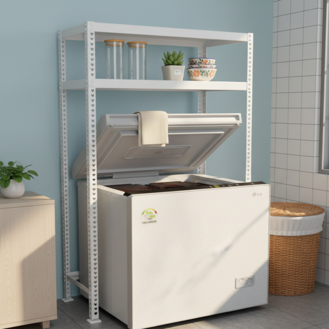 이오자차 마스터랙 조립식 무볼트 다용도 구형 김치냉장고 선반 앵글 펜트리 높이조절 가능한 튼튼한 철제 선반, 화이트3단(120x40x180), 1세트