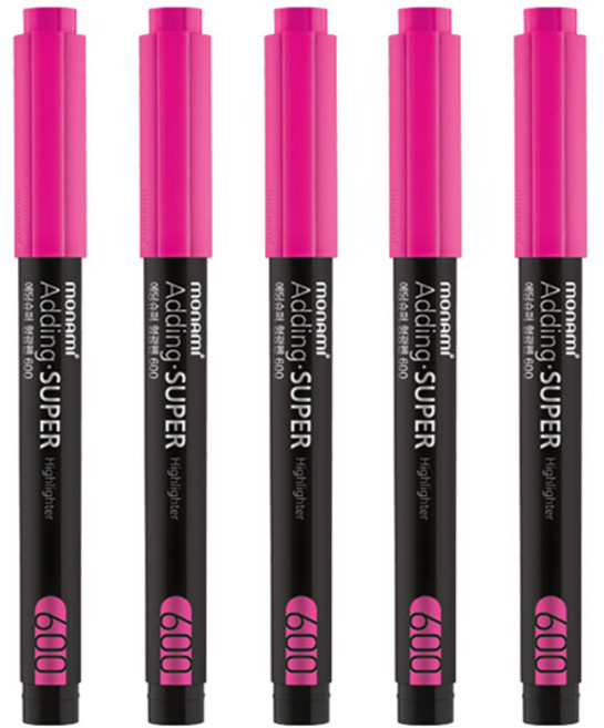 모나미 에딩슈퍼 형광펜 600/사각닙/캡식, 핑크(P), 5개입