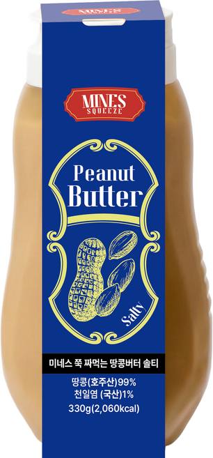 미네스 대용량 % 쭉-짜먹는 땅콩버터 솔티, 330g, 1개