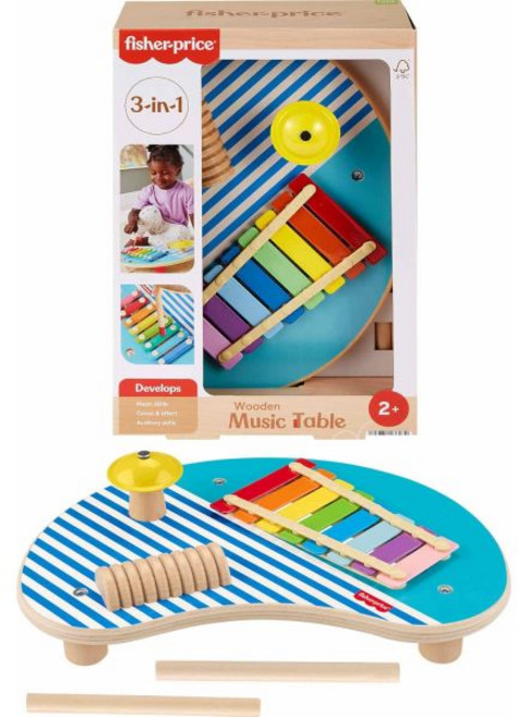 피셔프라이스 우드 유아용 장난감 음악 테이블 3개 세트 목재 타악기 유아 놀이용 2세 이상 어린이