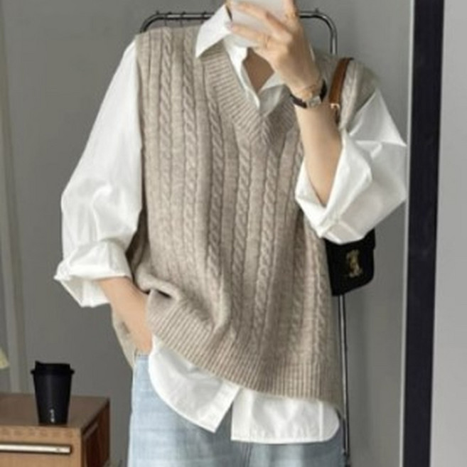 샵앤라 여성 여자 꽈배기 니트 조끼