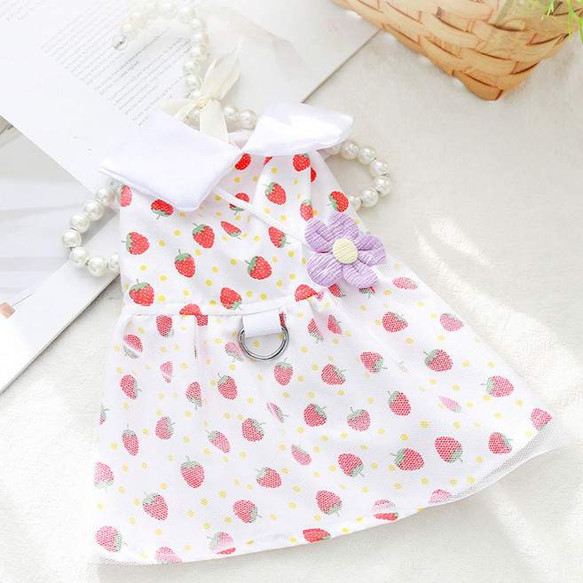 하니펫 강아지 원피스 딸기 스커트, 1개, 화이트