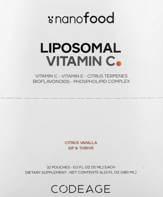 코드에이지 리포소말 비타민C 시트러스 바닐라 1000mg 32팩 각 15ml(0.5fl oz), 1개, 1.5L
