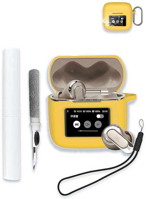 WUNIAK JBL Tour Pro 3용 케이스 - 트루 와이어리스 노이즈 캔슬링 이어버드 소프트 실리콘 보호 휴대용 스크래치 충격 방지 2팩 액정보호필름 및 클리너 키트, 옐로우, 1개