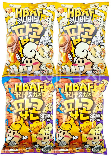 [한번에먹자] 바프 팝콘 2종 혼합 / 허니버터팝콘 + 카라멜&치즈팝콘, 4개, 80g