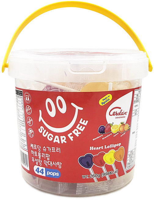 카라멜세르단 쎄르당 슈가프리 하트롤리팝 무설탕 막대사탕, 260g, 1개