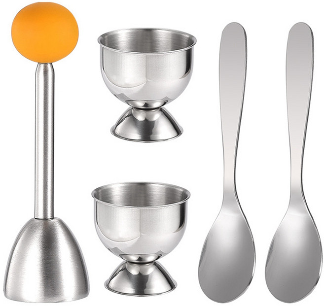 계란 크래커 토퍼 세트 부드러운 단단한 삶은 계란 분리기 도구 계란 컵 2개 금속 스푼 2개 및 부드러운 삶은 계란 커터 또는 오프너 1개