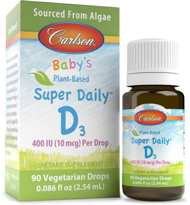 Carlson - Baby's Plant-Based Super Daily D3 Baby Vegetarian Liquid Vitamin D Drops 400 IU 10 mcg, Carlson - Baby's Plant-Based S, 1개, 3ml