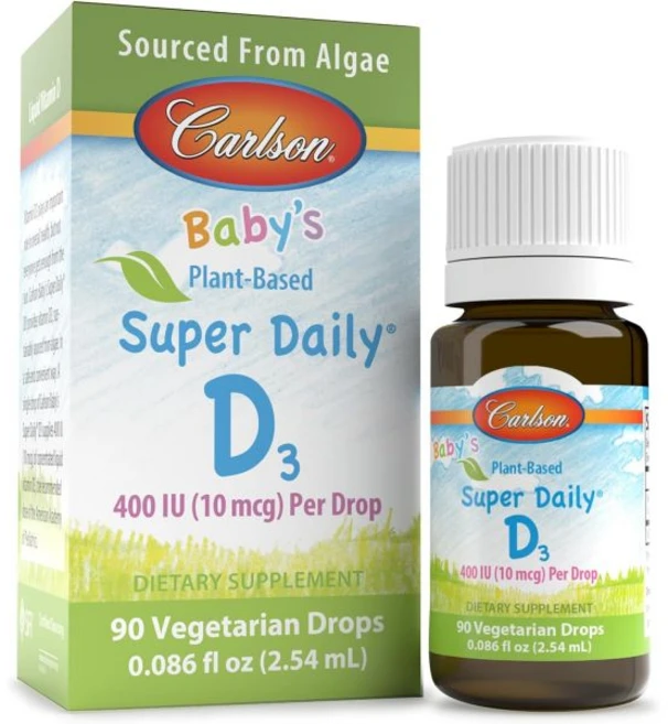 Carlson - Baby's Plant-Based Super Daily D3 Baby Vegetarian Liquid Vitamin D Drops 400 IU 10 mcg, Carlson - Baby's Plant-Based S, 1개, 3ml - 쿠팡
