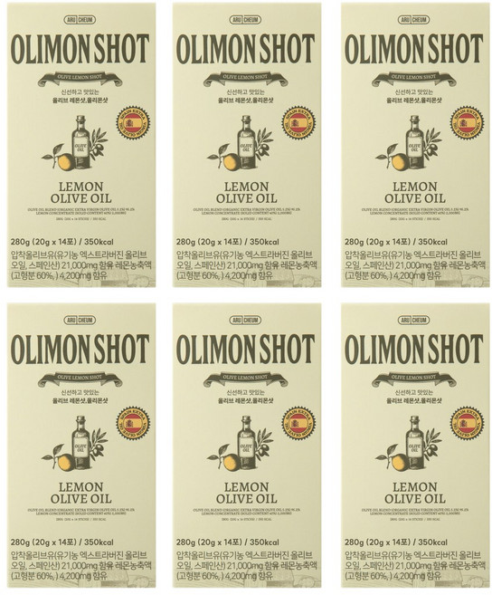 아르채움 올리몬샷 젤리 올리브오일 레몬즙 레몬샷 올레몬샷 엑스트라버진 피쿠알, 6개, 280g