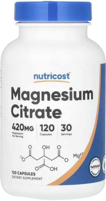 Nutricost 마그네슘시트레이트 420mg 캡슐 120정(캡슐 1정당 105mg), Nutricost마그네슘시트레이트420mg캡슐120정캡, 1개, 120정 - 쿠팡