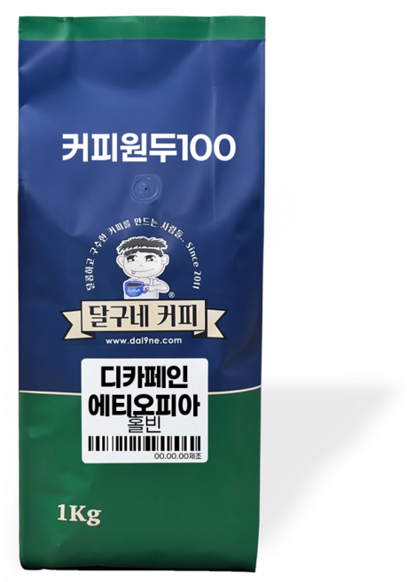달구네커피 디카페인 에티오피아 나를 위한 카페인제로 원두커피, 1kg, 홀빈(분쇄안함), 1개
