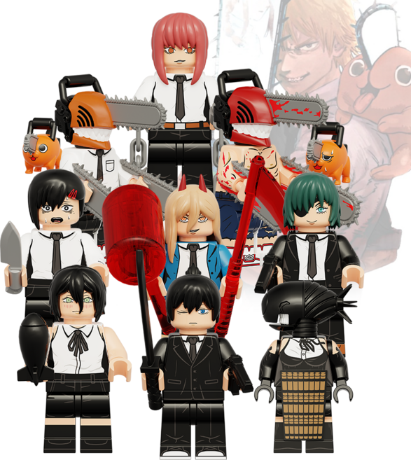 FunKKU 체인소맨 캐리터 피규어 블록 덴지 주인공 9종 블럭세트, 1세트