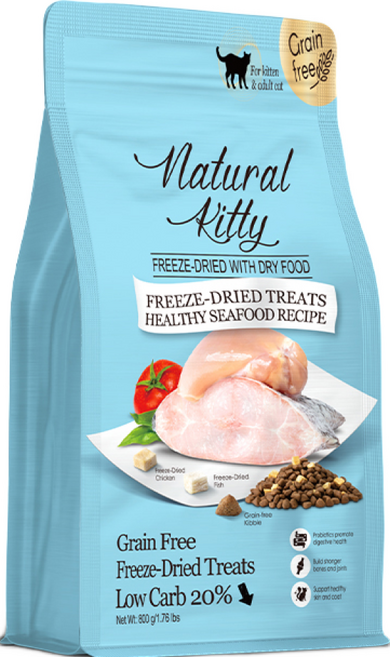 Natural Kitty 低碳無穀凍乾貓糧 800公克/1.8公斤, 800g, 1個, 海鮮