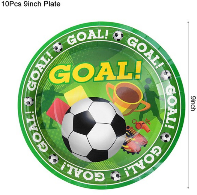 축구 파티 일회용 식기 종이 접시 컵 냅킨 식탁보 소년 축구 생일 파티 장식 용품, [03] 10pcs 9inch plate
