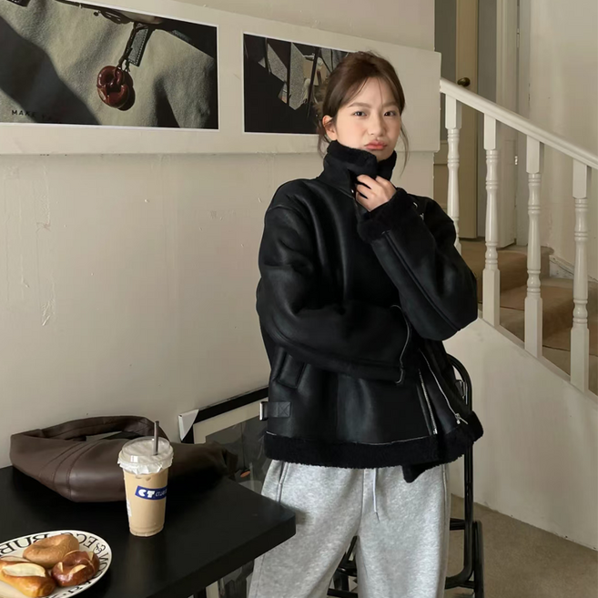 루메코23 오버핏 무스탕+목도리 세트 J-60