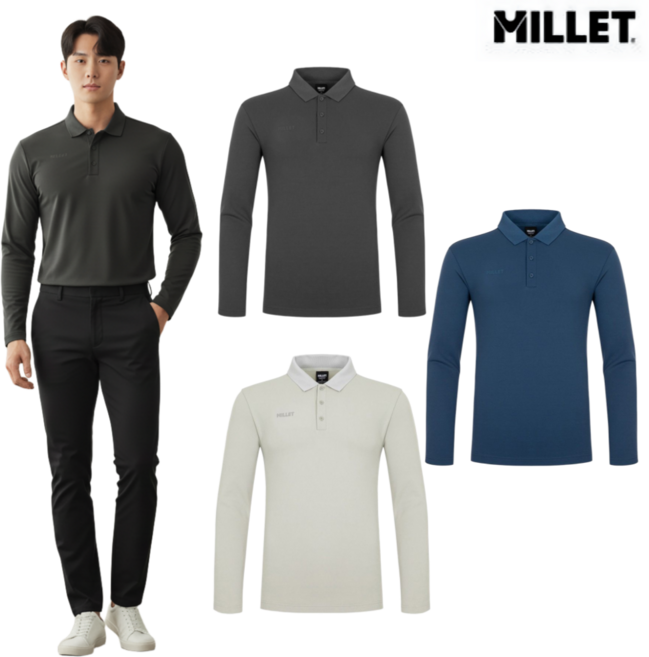 [백화점매장판] 밀레 남성 티셔츠 약기모 긴팔 티 골프 등산 출퇴근