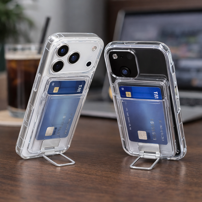 앤틱스 스탠드 거치 투명 맥세이프 카드지갑, 1개, 투명+실버