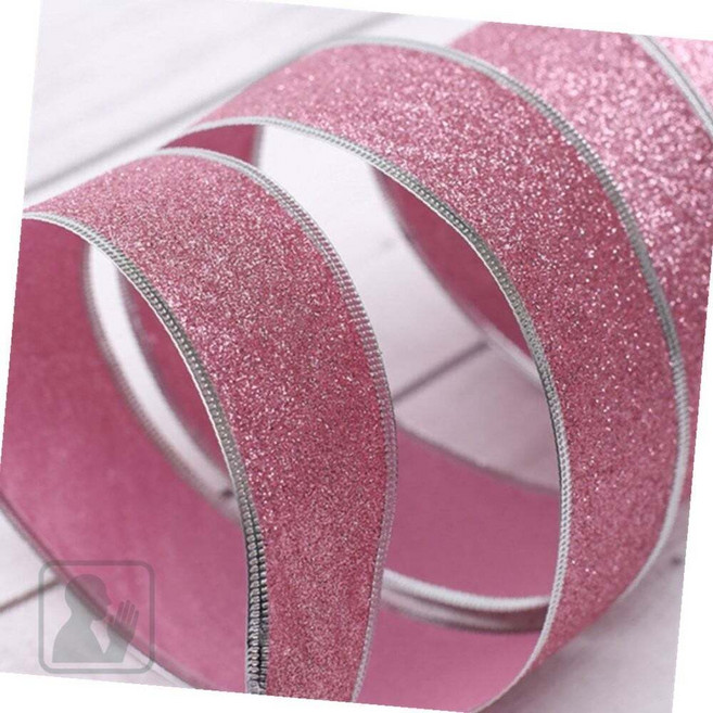 루다스 리본오너먼트 장식용 리본 핑크펄글리터 실버라인 5cm 3M
