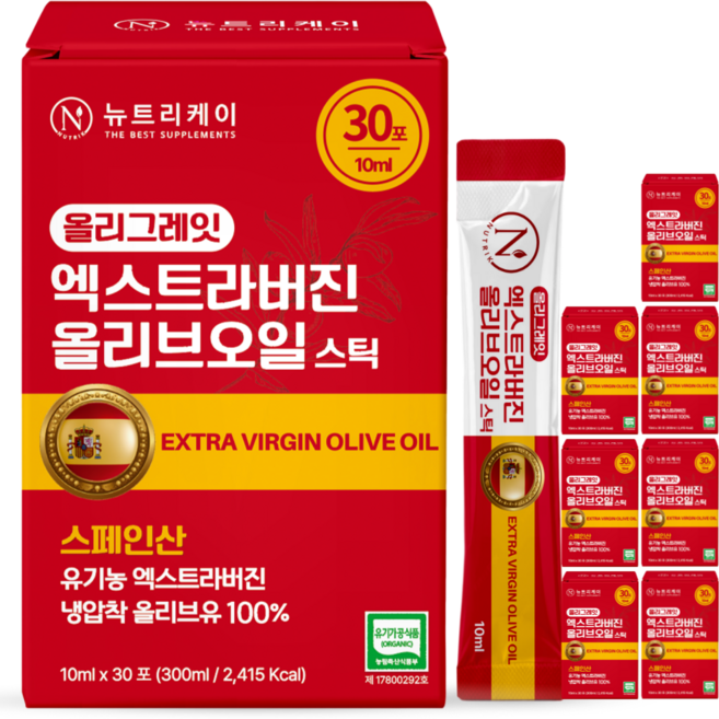 뉴트리케이 냉압착 엑스트라버진 올리브오일 스틱 올리그레잇 스페인 엑스트라버전, 240개, 10ml