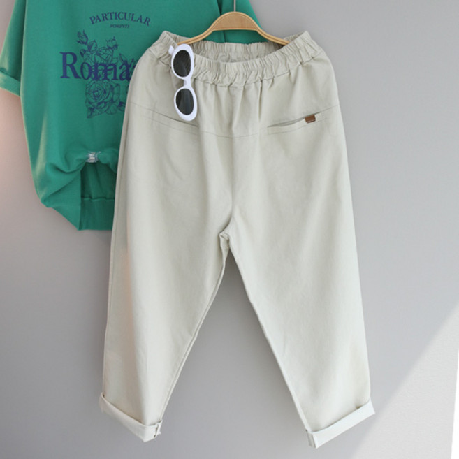 달콩 여성 빅사이즈 여름배기 편안한바지 밴딩 포인트포켓스판배기팬츠