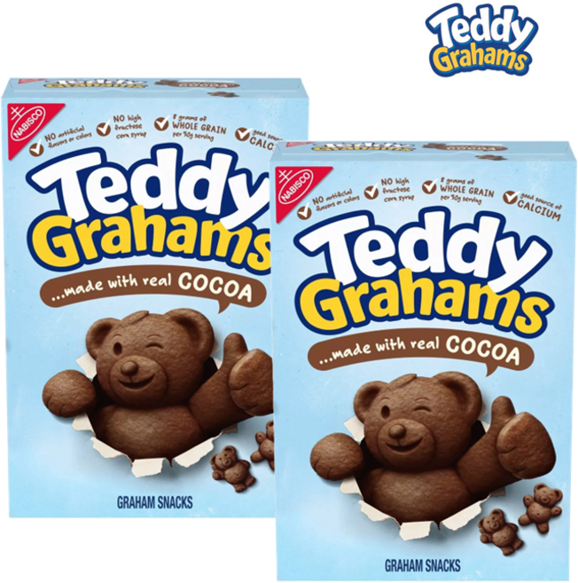 상품상세 참조 [NABISCO] [1+1] 나비스코 Teddy Grahams 테디 그레이엄 초콜릿 1개 + 초콜릿칩 283g 곰돌이 쿠키 Graham Snacks, 1세트, 566g