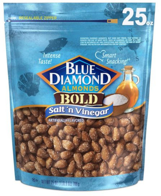 블루 다이아몬드 아몬드 하바네로 BBQ 풍미 스낵 너트 25온스 재봉인 가능 백(1팩) 124274, 1개