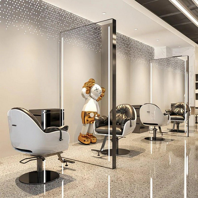 미용실 대형거울 양면경대 메이크업 헤어살롱 상업용, 심플 블랙 스테인리스 200x80