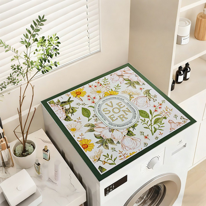SEVOREN 드럼 세탁기커버 건조기 덮개 방수 매트 김치 냉장고 상단 방진 커버, 컬러 플라워