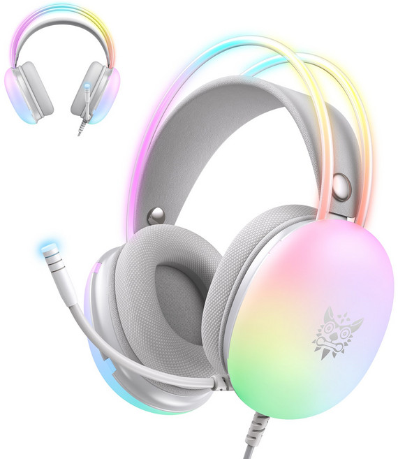 ONIKUMA X25 게이밍 헤드셋 캔슬링 노이즈 RGB LED, 화이트, X25(화이트)