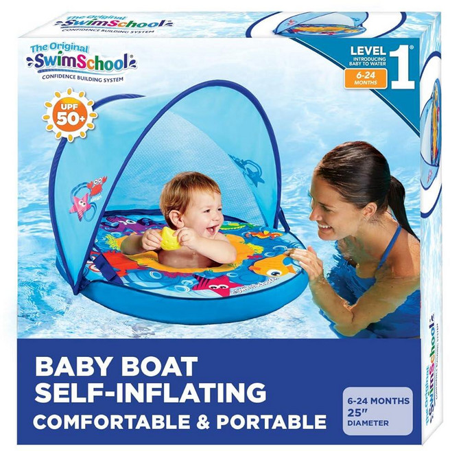 Aqua Leisure 자체 팽창 아기 보트 조절 가능한 시트 접이식 캐노피 및 자외선 차단, Aqua Leisure 자체 팽창 아기 보트, 조절 가, 1개