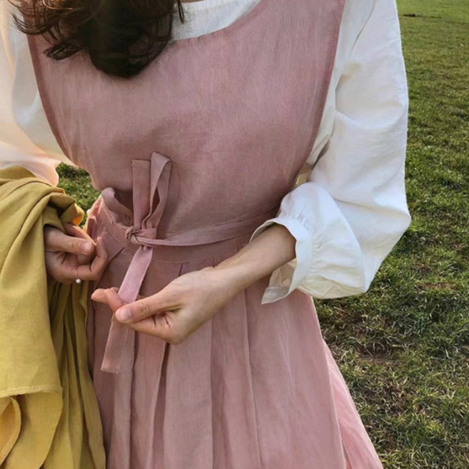 원피스 앞치마 장금이 카페바레스타 꽃집 옆트임 원피스형 롱 플로리스트 스커트 공방, 인디핑크, 1개